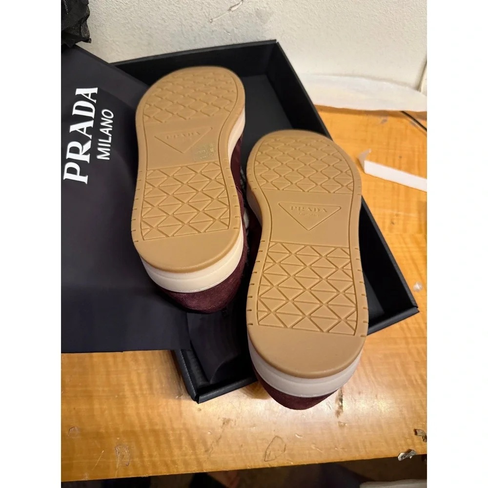 Prada‎ Milano 2EE364 Men Dark Red Suede Fabric Downtown Sneakers shoes UK 9.5